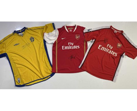 Three signed football shirts to inc: Xl shirt signed by Andrey Arshavin (23), XL shirt signed by Cesc Fabregas, a Sweden home