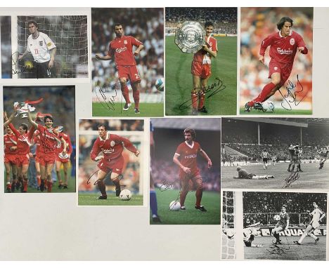 Nine 8x12" photographs with signatures to inc: Kenny Dalglish, Kevin Keegan, Graeme Souness, Robbie Fowler, Alan Hansen, Jami