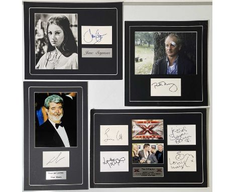 Four mounted displays to inc pages signed by: Bill Murray, George Lucas, Jane Seymour, X-Factor judges inc Simon Cowell.Signa