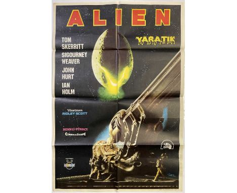 A one-sheet Turkish film poster for Alien ('Yaratik') 1979. Measures at approx 40 x 28" in VF condition. Folded.