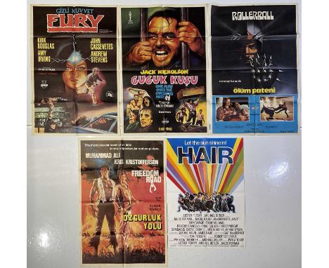 Five Turkish film posters, all folded, approx 28x40", to inc: Freedom Road, One Flew Over The Cuckoos Nest, Rollerball, One F