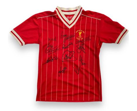 A 'Liverpool Originals' vintage style football shirt (S) signed by 11 players from Liverpool's European Cup winning squad to 