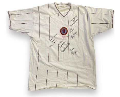 A1982 Aston Villa football shirt (label is dated and appears to be from the period, XXL) signed to front by five players to i