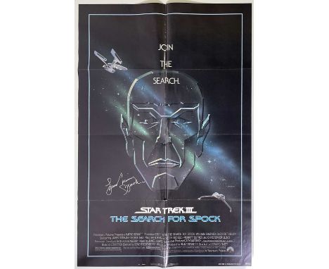 A foded US one-sheet poster (approx 27x41") for 'Star Trek - The Search For Spock' (1984) signed in silver ink by Leonard Nim