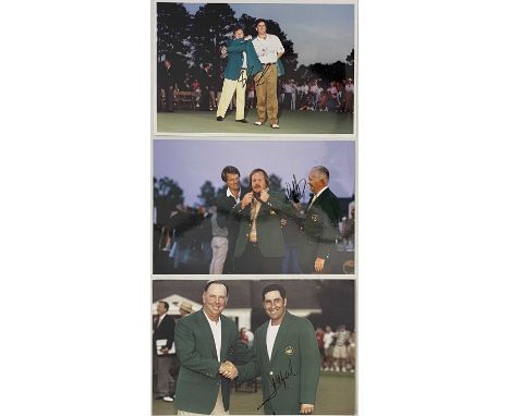 Approx 40 high quality photographs, most 8x12", signed by golfers to inc:one multi signed US Ryder Cup winning team (Furyk, J