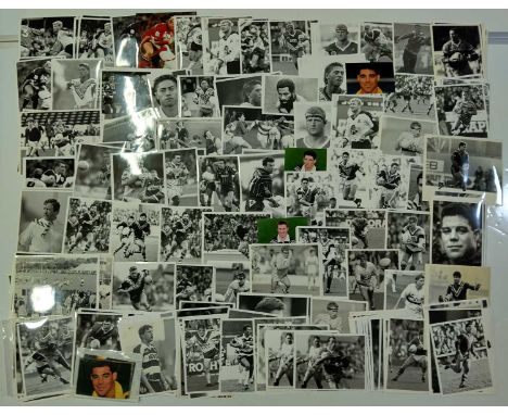 Likely c 1500-1800 mostly black and white photographs depicting scenes from Rugby League c 1980s. Variously sized but many 6.