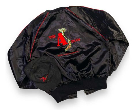 A baseball-style jacket (label by 'The Cloth Tattoo', size L) with hand-stitched 'The A-Team Stephen J. Cannell Productions' 