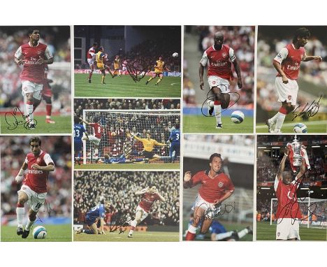 14 signed 8x12" colour photos signed by Arsenal footballers / staff to inc: Alan Ball, Arsene Wenger, Ian Wright, Niall Quinn