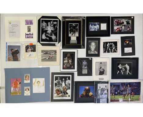 22 displays with signed items from various sporting stars of the 20th c. Includes two large framed displays and other smaller