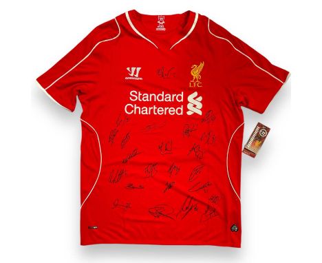 A c 2014/15 Liverpool FC home shirt (L) signed by approx 23 players to inc: Emre Can, Philippe Coutinho, Christian Benteke, K