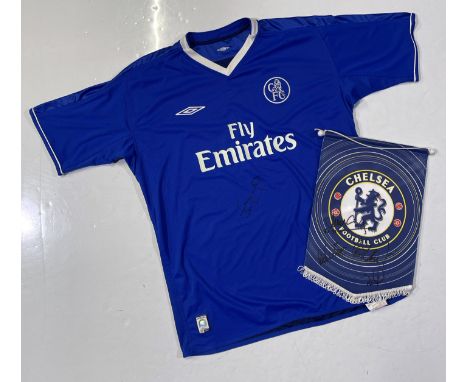 A Chelsea shirt signed by Frank Lampard (XL), a Chelsea pennant signed by players to inc Peter Rhodes Brown, Jason Cundy and 