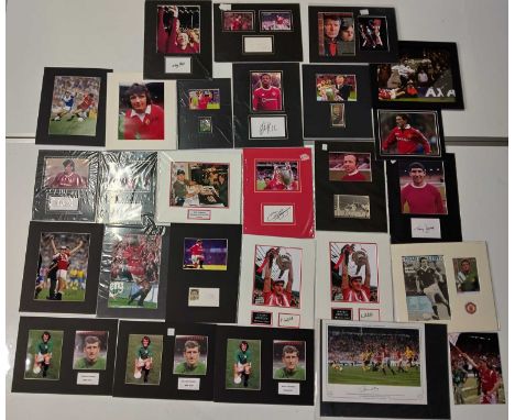 26 mounted and one framed displays with Manchester United signatures. To inc: Frank Stapleton, Mike Duxbury, Norman Whiteside