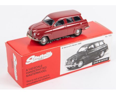 Somerville Models No.123. SAAB 95 Estate. An example finished in deep red with light blue interior. Boxed, with packing and p