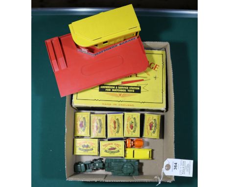 12x Matchbox Series. Including; MG1A; a Matchbox Garage (Showroom &amp; Service Station) with red base and roof sign. 2b; Mui