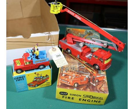 2 Corgi Toys. A Major Toys Bedford Simon Snorkel Fire Engine (1127). In bright red and silver, with fireman on rear platform.