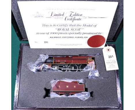 A Bachmann Branchline OO gauge LMS Royal Scot Class 4-6-0 locomotive, 6100, in lined maroon livery. In wooden presentation bo