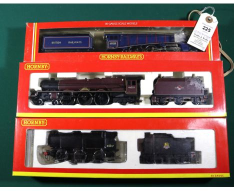 3x Hornby OO gauge BR railway locomotives. A Princess Royal Class 4-6-2, Princess Margaret Rose 46203, in lined maroon livery