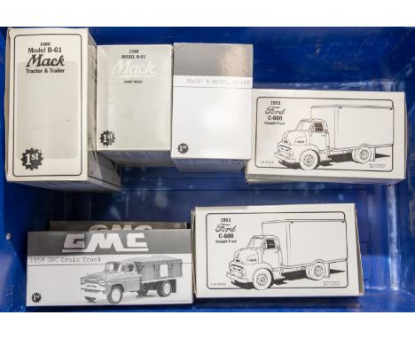 9x 1st Gear 1/34 Scale Trucks. Mack R-Model Mixer, Riverside. 1960 Model B-61 Mack Dump truck, Carr Bros. 1960 Model B-61 Mac