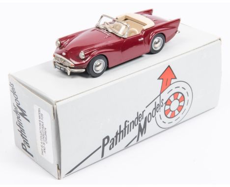 A Pathfinder Model white-metal 1:43 scale 1962 Daimer SP250 Soft-Top (PFM9). In maroon with beige interior. No.178/600. Boxed