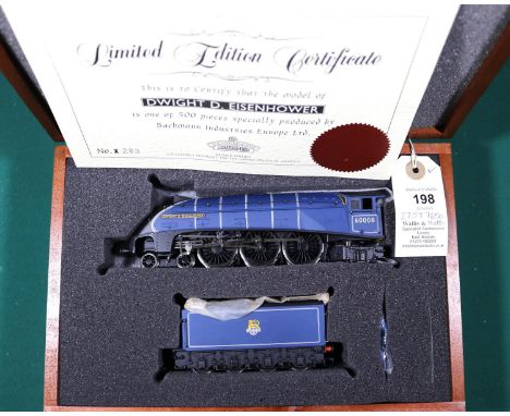 A Bachmann Branchline OO gauge BR Class A4 4-6-2 locomotive, Dwight D. Eisenhower 60008, in lined blue livery. In wooden pres