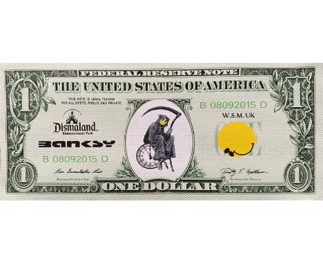 BANKSY (Né en 1974) (D’après)Sérigraphie sur toile figurant un billet de 1 dollar. Certificat au dos de l'œuvre mentionnant "