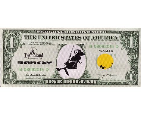 BANKSY (Né en 1974) (D’après)Sérigraphie sur toile figurant un billet de 1 dollar. Certificat au dos de l'œuvre mentionnant "