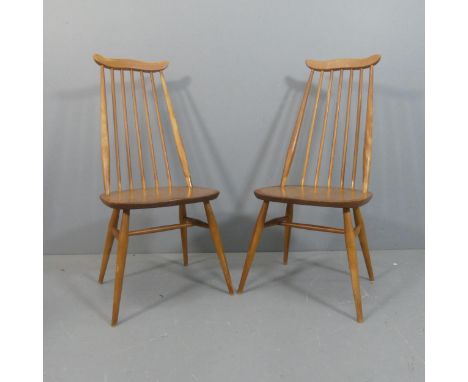 ERCOl - A pair of mid-century beech and elm stick-back Goldsmith dining chairs.