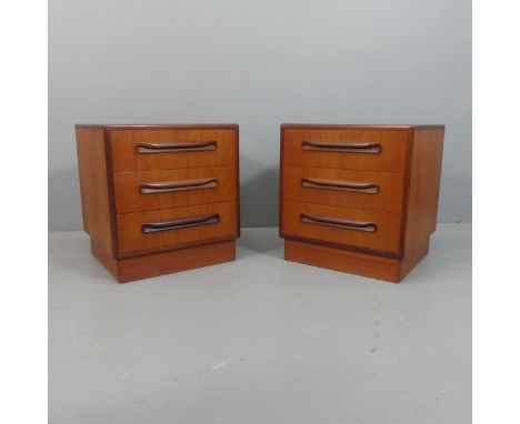 G-PLAN - A pair of mid-century teak Fresco bedside chests of three drawers by Victor Wilkins. Width 49cm, height 53cm, depth 