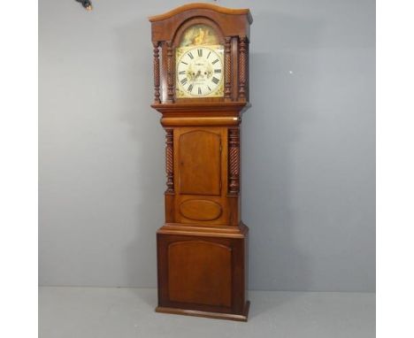 THOMAS EVANS, BANGOR - A 19th century Welsh mahogany cased 8-day longcase clock, with 14" painted enamelled arch top dial, su