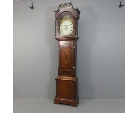 RICHARD RIDER, WELCHPOOL - A 19th century oak and mahogany cased eight day longcase clock, with 14" painted enamel arch top d