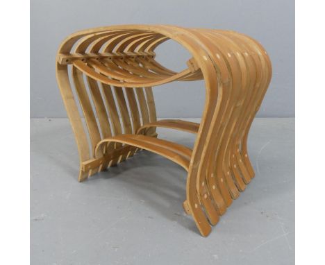 A bent bamboo stool in the manner of Konstantin Grcic, width 40cm, height 38cm, depth 34cm.Good condition, some light surface