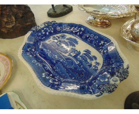 A blue and white Spode charger