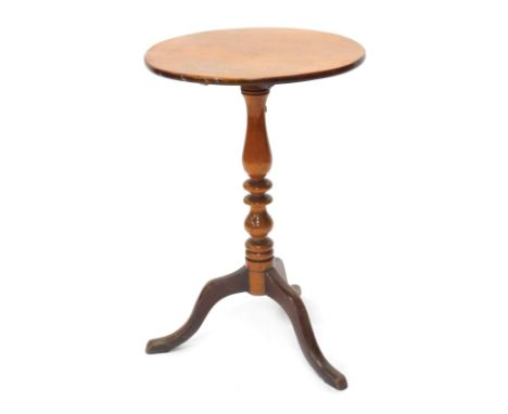A 19thC mahogany occasional table, the circular tilt top on a turned column and tripod base, 44cm diameter. 