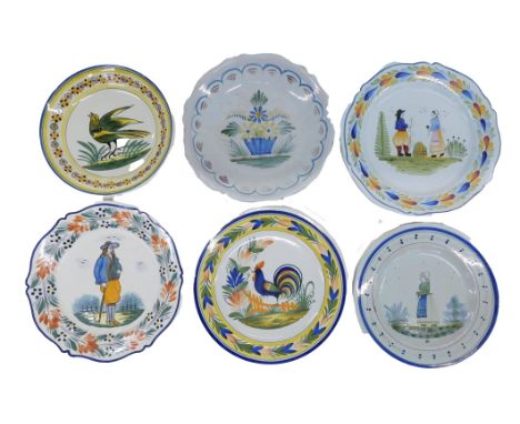 A Quimper Faience plate, decorated with a bird, and other decorative Faience plates. (6) 