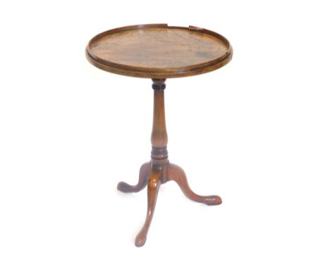 A 19thC mahogany occasional table, the circular galleried top, on a turned column and tripod base, 50cm wide. (AF)