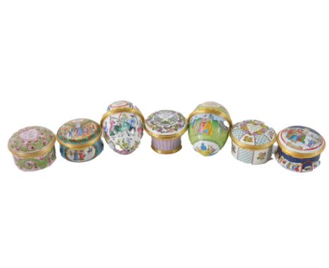 Seven Halcyon Day enamel pill boxes, comprising 1993 Mother's Day, 1993 Easter Egg, 1993 Valentine's Day, 1993 Christmas Box,