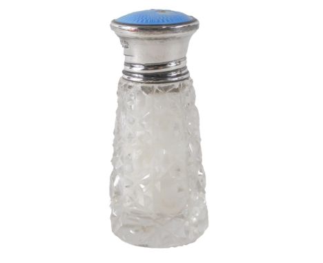 A silver and enamel mounted cut glass scent bottle, stamped sterling.