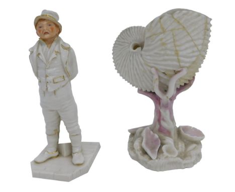 A Royal Worcester porcelain figure of The Artful Dodger, standing beside an obelisk, printed marks in puce to underside, 19cm