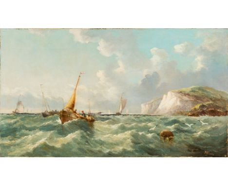 JOHN JAMES WILSON (1818-1875) BritishShipping in Choppy WatersOil on canvas, signed, unframed.  46 x 26.5 cm. CONDITION REPOR