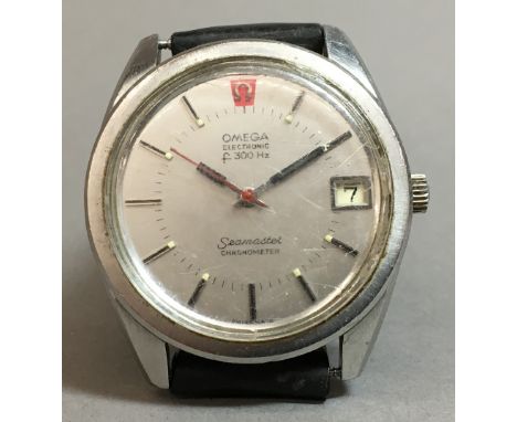 An Omega gent's electric F300 Seamaster chronometer calendar wristwatch, reference 198.001The signed silvered dial with date 