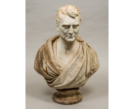 JOHN FRANCIS (1780-1861) BritishBust of James Loch MP (1780-1855)Carved marble, in the Roman style, on a stepped socle, the r