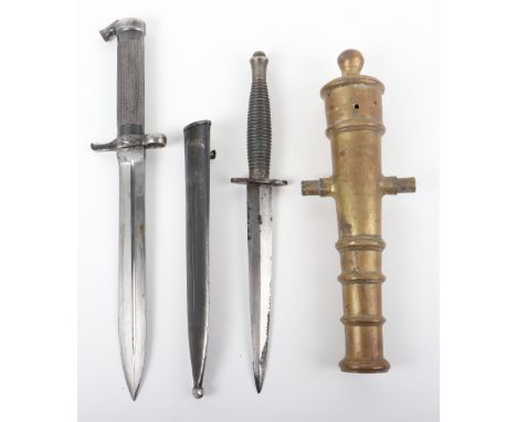 British Fairbairn Sykes F.S. Commando Knife, the F.S. knife has no scabbard, brass cannon barrel and a Swiss bayonet. (3 item