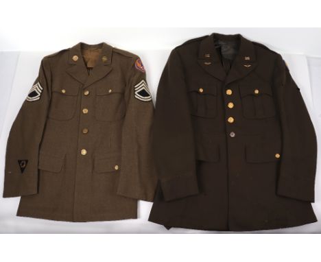 WW2 US Army Air Corps Tunics, One being 8th Air Force officers example with badges and buttons, label inside dated 1942, some