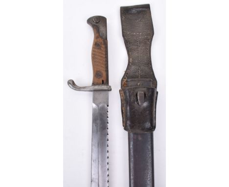 Imperial German Mauser 98/05 Bayonet with Sawback Blade, fine untouched example having two piece wooden grips and steel mount