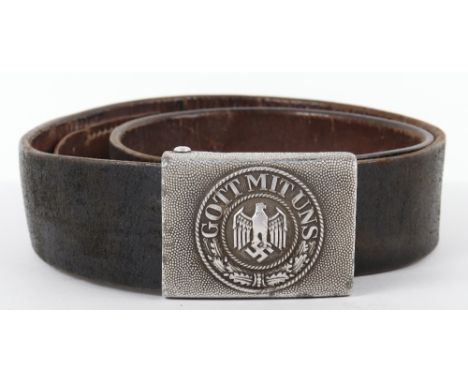 WW2 German Army Belt &amp; Buckle Set, fine example of a black leather combat belt fitted with an aluminium German army other