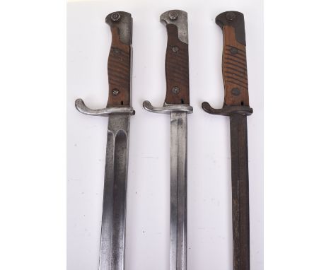 3x Imperial German Bayonets, consisting of 2x Imperial German Model 1898 Mauser bayonets with pipe back blades. One being uni