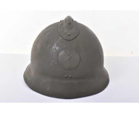 WW2 French M-26 Colonial Infantry Adrian Pattern Steel Combat Helmet, fine example retaining nearly all of the original dark 