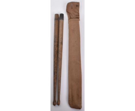 Unusual Pair of Drumsticks Made from Tent Pegs, wooden drumsticks which have been carved from a set of trench pegs and are ho