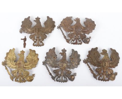 5x WW1 German Prussian Officers and Other Ranks Pickelhaube Helmet Plates, all being brass examples in various conditions. (5