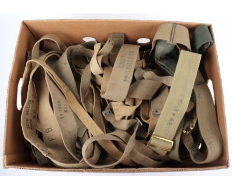 British 1937 Pattern Webbing Equipment, consisting of mixed pairs and singles, L and R shoulder straps, slings and others, a 